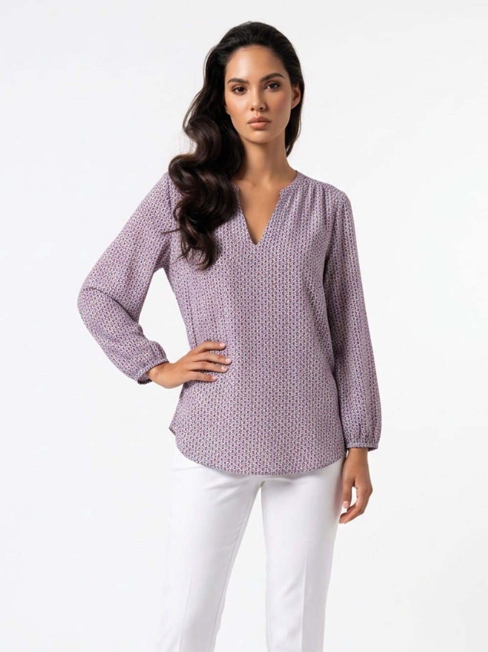 fun 2 fun Pink and Blue Geometric V-Neck Tunic